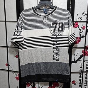 Street Rules Henley Graphic Tee Shirt Urban Striped Size Large